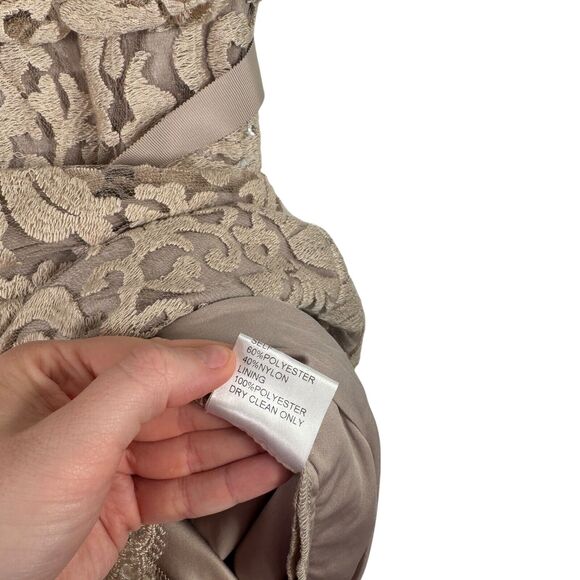 Tadashi Shoji Greta Lace Belted Bow Sheath Dress Sand Taupe Cocktail Womens 4 - Picture 5 of 7